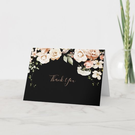 ブラックフォーマルロイヤルフラワーフォールドウェディング サンキューカード (正面)