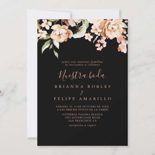 ブラックフォーマル王室のフローラヌエストラ結婚ボーダ 招待状 (正面)