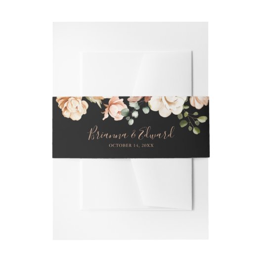 ブラックフォーマル王室のフローラ結婚式招待状 招待状ベリーバンド (正面例)