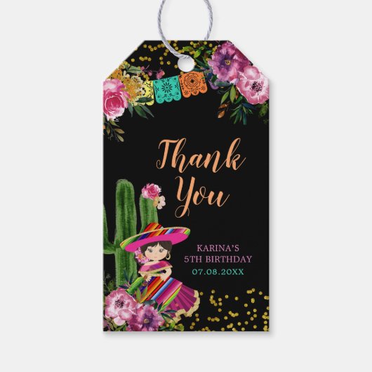 ブラックフカラフルィエスタフローラ誕生日サンキュー ギフトタグ (正面)