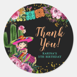 ブラックフカラフルィエスタフローラ誕生日サンキュー ラウンドシール