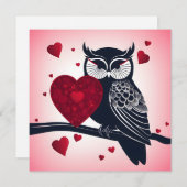 ブラックフクロウ赤いハートバレンタイン シーズンカード (正面/裏面)