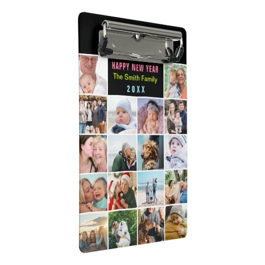 ブラックフモダンァミリーフォトコラージュカスタム文字 ミニクリップボード (アングル)