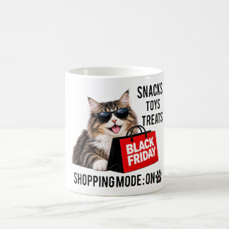 ブラックフライデーのショッピングモードがオンの面白い猫 コーヒーマグカップ