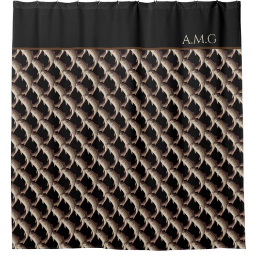 ブラックフライモダン釣りレインボートラウト シャワーカーテン (正面)