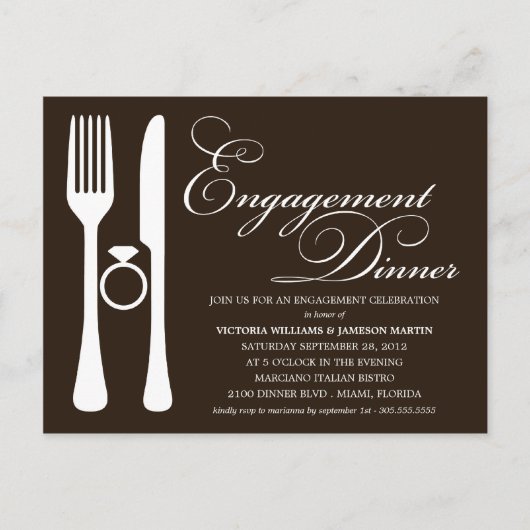 ブラックフラットウェア | 婚約夕食 インビテーションポストカード (正面)