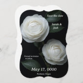 ブラックフラットカード上の2つの白い椿 (正面/裏面)