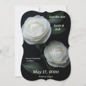 ブラックフラットカード上の2つの白い椿 (正面)