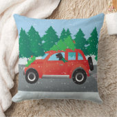 ブラックフラットコートレトリバー駆動クリスマスカー クッション (ブランケット)