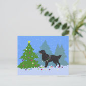 ブラックフラットコートレトリバー – クリスマスフォレスト シーズンポストカード (スタンド正面)