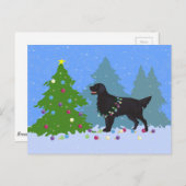 ブラックフラットコートレトリバー – クリスマスフォレスト シーズンポストカード (正面/裏面)