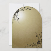 ブラックフラワーがゴールドのダマスク柄の結婚式招待状に渦巻く 招待状 (裏面)