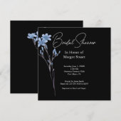 ブラックフラワーエレガントホワイトスクリプトブライダルシャワー (正面/裏面)