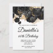 ブラックフラワーズゴールドフォイルグラム60誕生日 招待状 (正面)