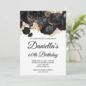 ブラックフラワーズゴールドフォイルグラム60誕生日 招待状 (スタンド正面)