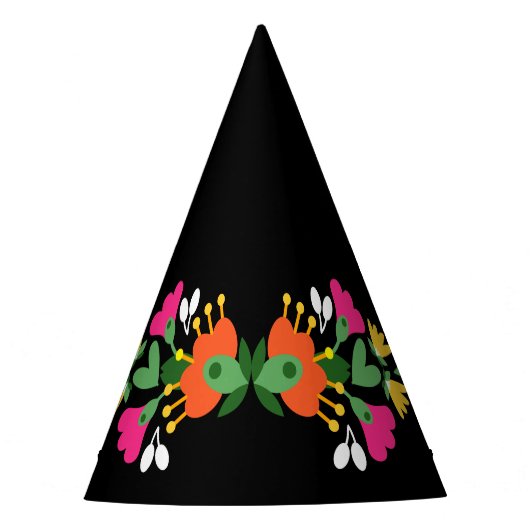ブラックフラワーフィエスタメキシコ刺繍誕生日 パーティーハット (正面)