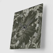 ブラックフラワーラインアートスクエアローマ数字時計 スクエア壁時計 (傾斜)