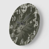 ブラックフラワーラインアートラウンドクロック ラージ壁時計 (傾斜)