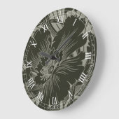 ブラックフラワーラインアートラウンドローマ数字時計 ラージ壁時計 (傾斜)
