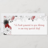 ブラックフラワーレッドボーディングパス結婚式招待状 招待状 (裏面)