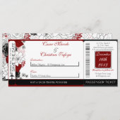 ブラックフラワーレッドボーディングパス結婚式招待状 招待状 (正面/裏面)