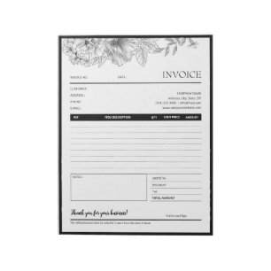 ブラックフラワー縁どビジネス請求書テンプレート ノートパッド