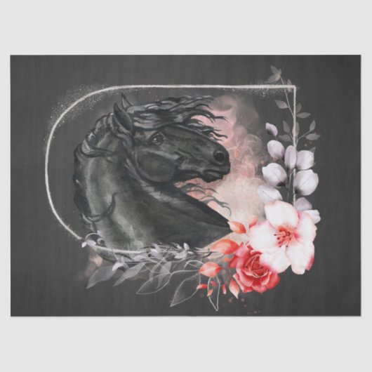 ブラックフリシアの馬のデコパージュ 薄葉紙 (正面)