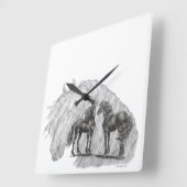 ブラックフリジアン馬が尾を作る スクエア壁時計 (傾斜)