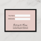 ブラックフレモダンーム赤面ピンク美しいサロン 紹介カード (裏面)