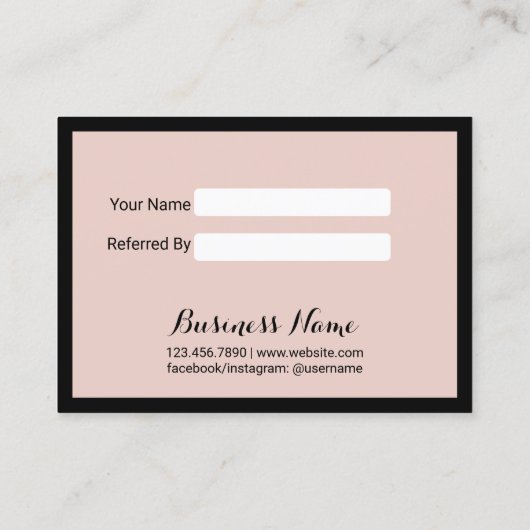 ブラックフレモダンーム赤面ピンク美しいサロン 紹介カード (裏面)