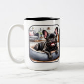 ブラックフレンチインブルードッグベッド ツートーンマグカップ (左)