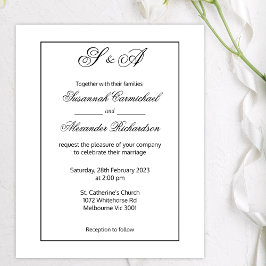 ブラックフレーミングモノグラムミニマリスト結婚予算 チラシ