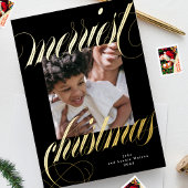 ブラックフレームのクリスマス金ゴールド書1枚の写真 箔シーズンカード