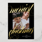 ブラックフレームのクリスマス金ゴールド書1枚の写真 箔シーズンカード (正面)