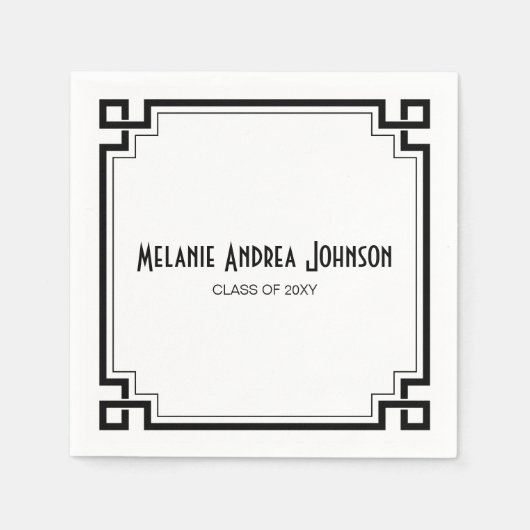 ブラックフレームエレガントアートデコ卒業ナプキン スタンダードカクテルナプキン (正面)