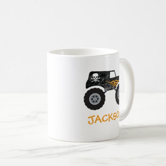 ブラックフレームスカルとボーンズのモンスタートラックマグ コーヒーマグカップ (正面右)