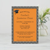 ブラックフレームディナーキャップオレンジ卒業 招待状 (スタンド正面)