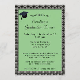 ブラックフレームディナーキャップライトグリーン卒業 招待状