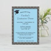 ブラックフレームディナーキャップライトブルー卒業 招待状 (スタンド正面)