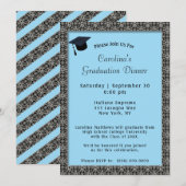 ブラックフレームディナーキャップライトブルー卒業 招待状 (正面/裏面)