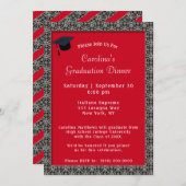 ブラックフレームディナーキャップレッド卒業 招待状 (正面/裏面)