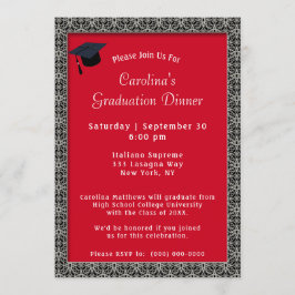 ブラックフレームディナーキャップレッド卒業 招待状