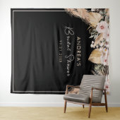 ブラックフレームパンパスグラスブライダルシャワー背景 タペストリー (インサイチュ(横))
