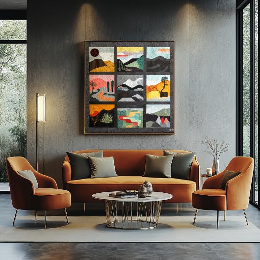 ブラックフレームミニマルデザートアートグリッド – 幾何学模様 ポスター