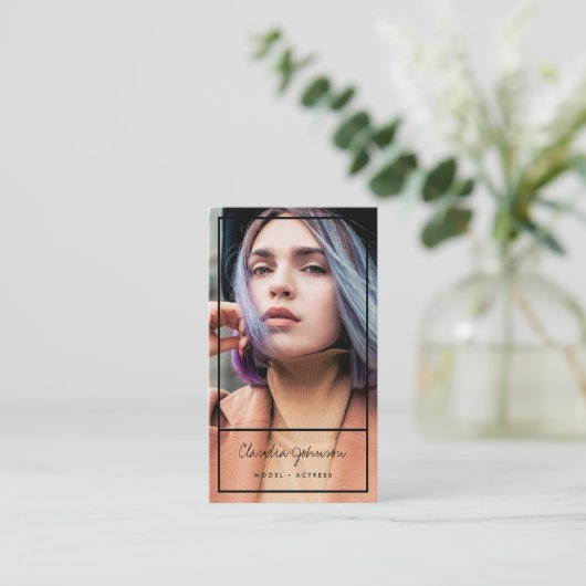 ブラックフレームモダン俳優モデル歌手ダンサー写真 名刺 (スタンド正面)