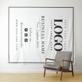 ブラックフレームロゴとソーシャルメディアのビジネス背景 タペストリー (インサイチュ(横))