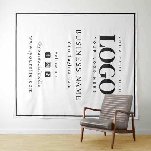 ブラックフレームロゴとソーシャルメディアのビジネス背景 タペストリー (インサイチュ(横))