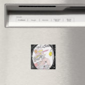 ブラックフレーム不気味ハロウィーンカップルスケッチ マグネット (インサイチュ (食洗機))