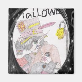 ブラックフレーム不気味ハロウィーンカップルスケッチ マグネット