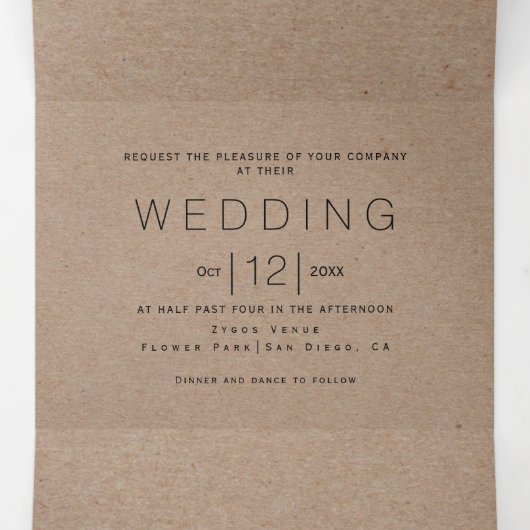 ブラックフレーム、イニシャルモノグラムクラフト結婚紙 三つ折り招待状 (内部中)